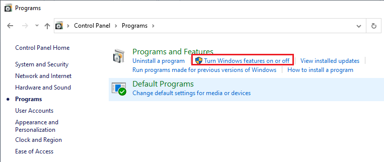 Schakel de Windows functies in of uit 