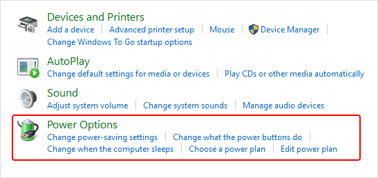 klik op Energie-opties terugzetten