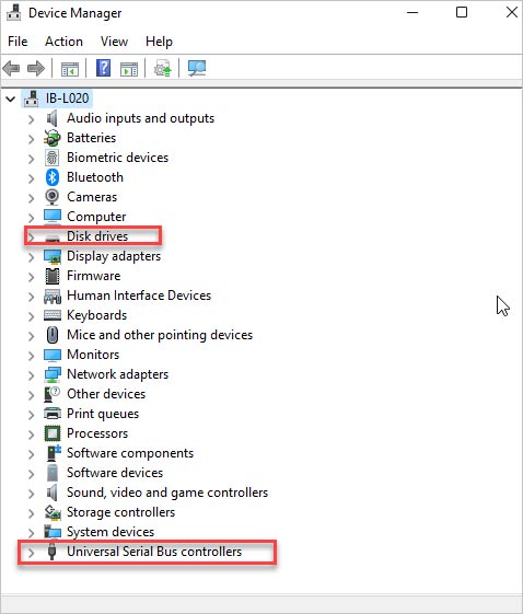 Zoek schijfstations of Universal Serial Bus-controllers
