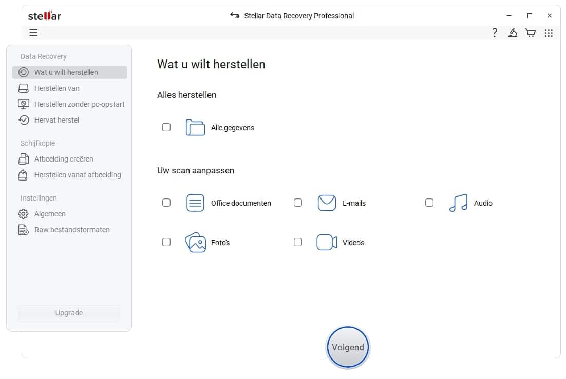 De interface van Stellar Data Recovery is overzichtelijk.